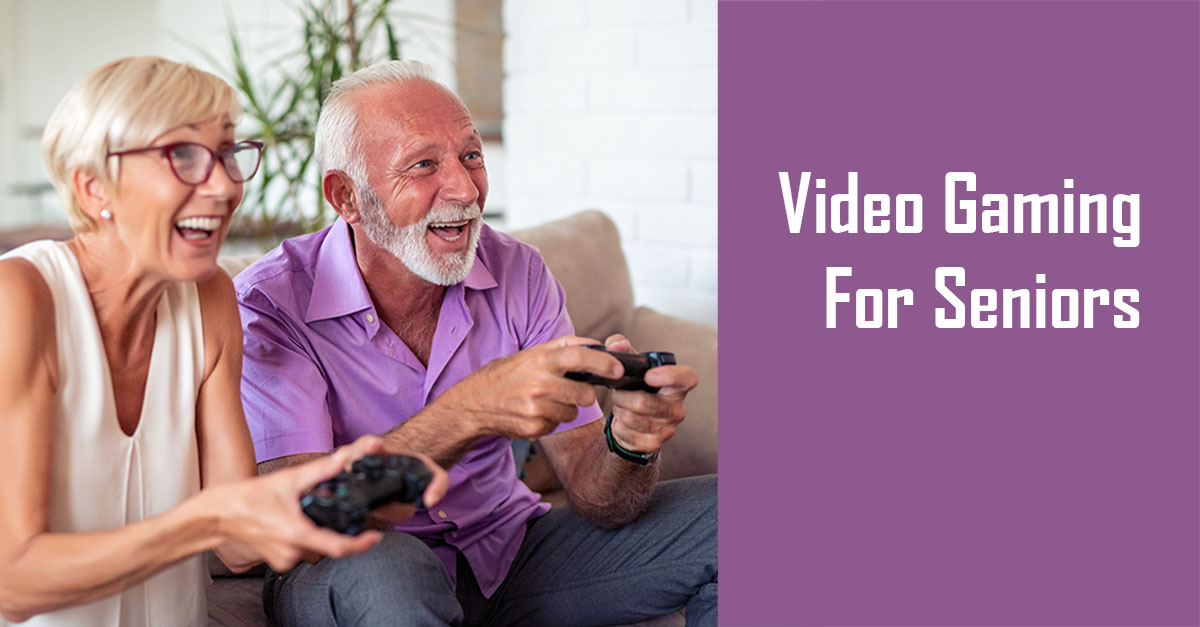 Video gaming for seniors. Elderly couple playing video games.